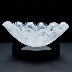 Vintage Murano Style Italian Hand-Blown Art Glass Bowl Wavy Rim Opalescent White